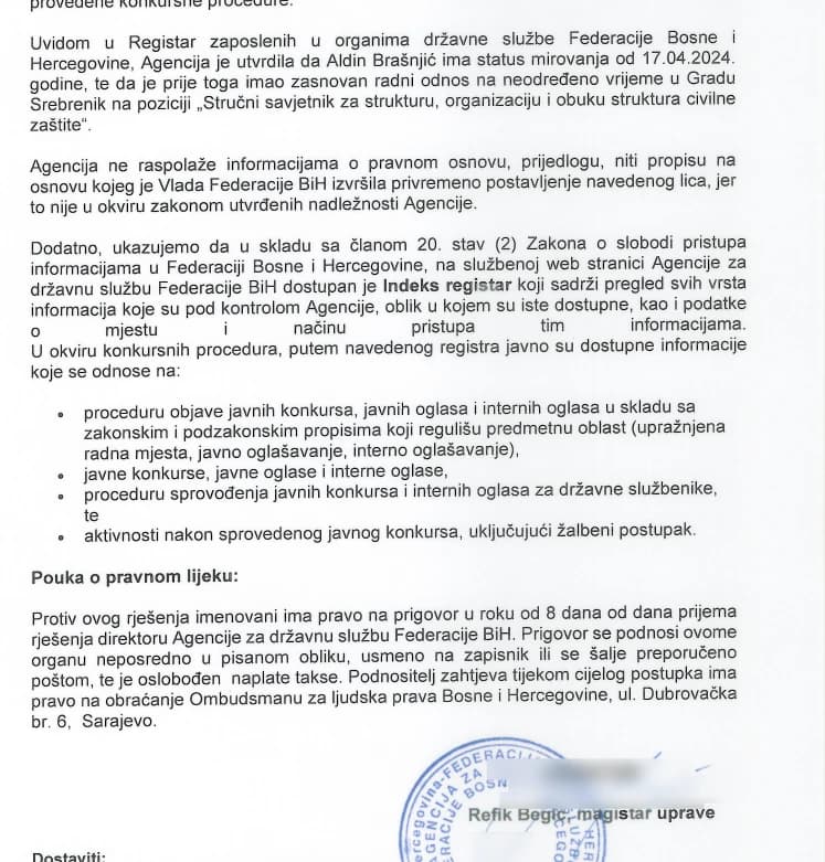 Rješenje Agencije za državnu službu FBiH