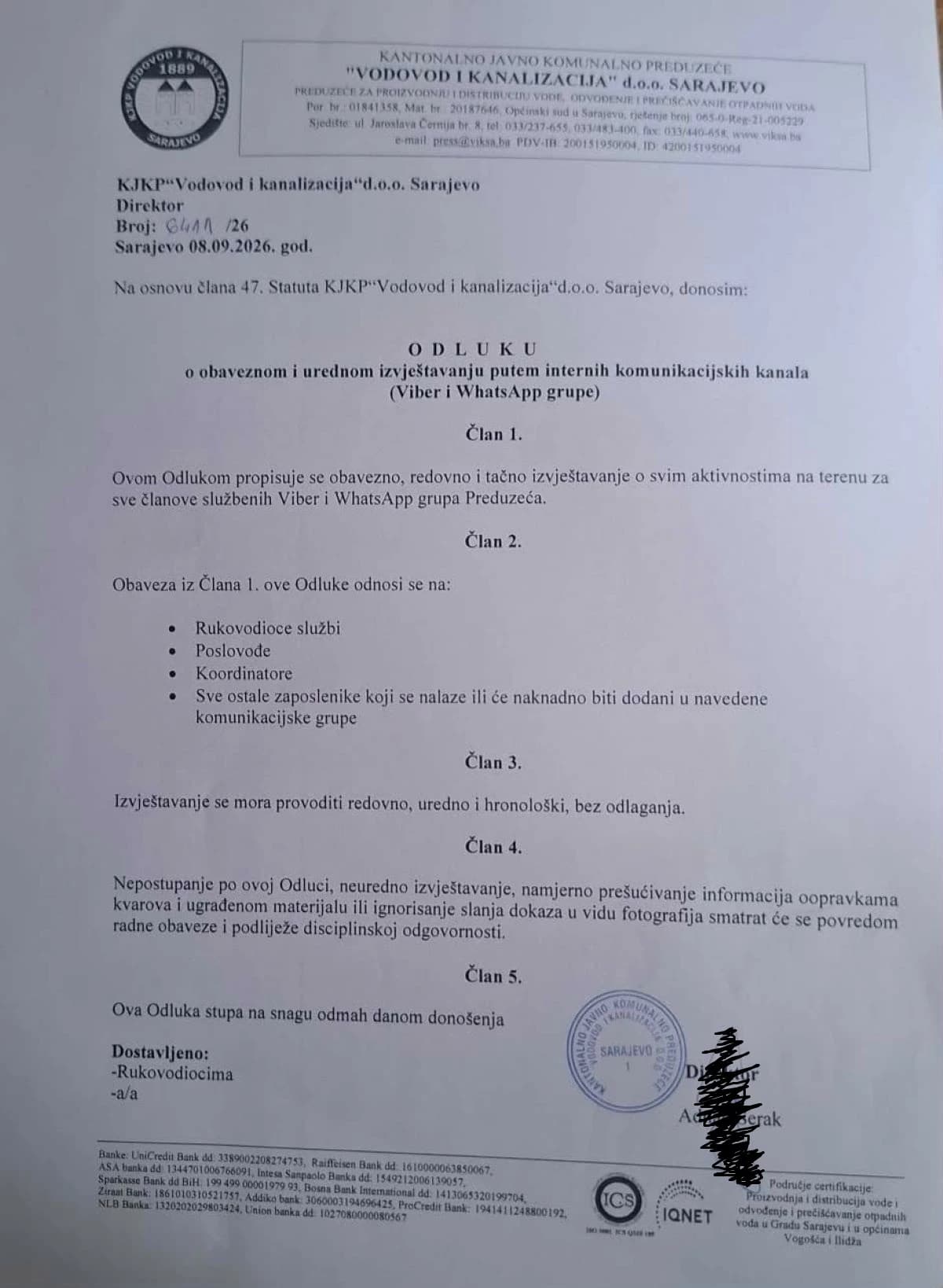 Odluka direktora Šeraka