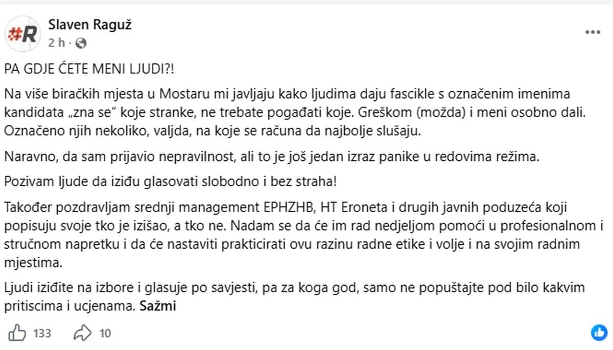 Objava Slavena Raguža