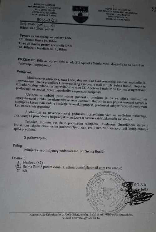 Burnić kaže kako je ovo jedini dopis koji je stigao iz Ministarstva
