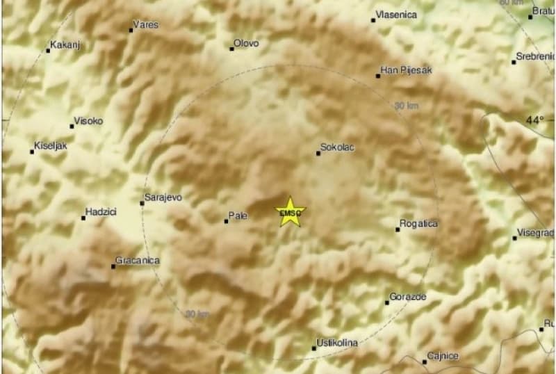 Zemljotres jačine 2,6 stepeni u blizini Sarajeva