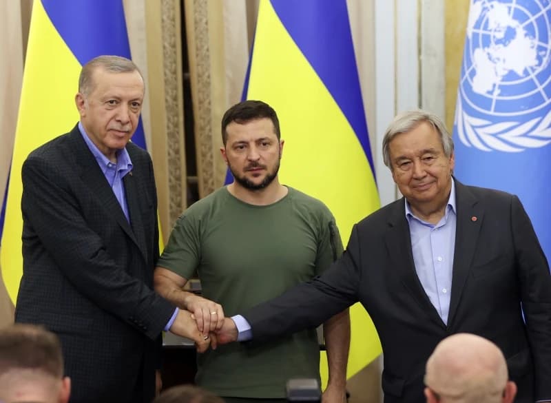 Volodimir Zelenski, Antonio Guterres, Recep Tayyip Erdogan