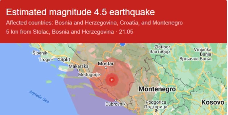 Jak zemljotres pogodio Bosnu i Hercegovinu, epicentar kod Stoca
