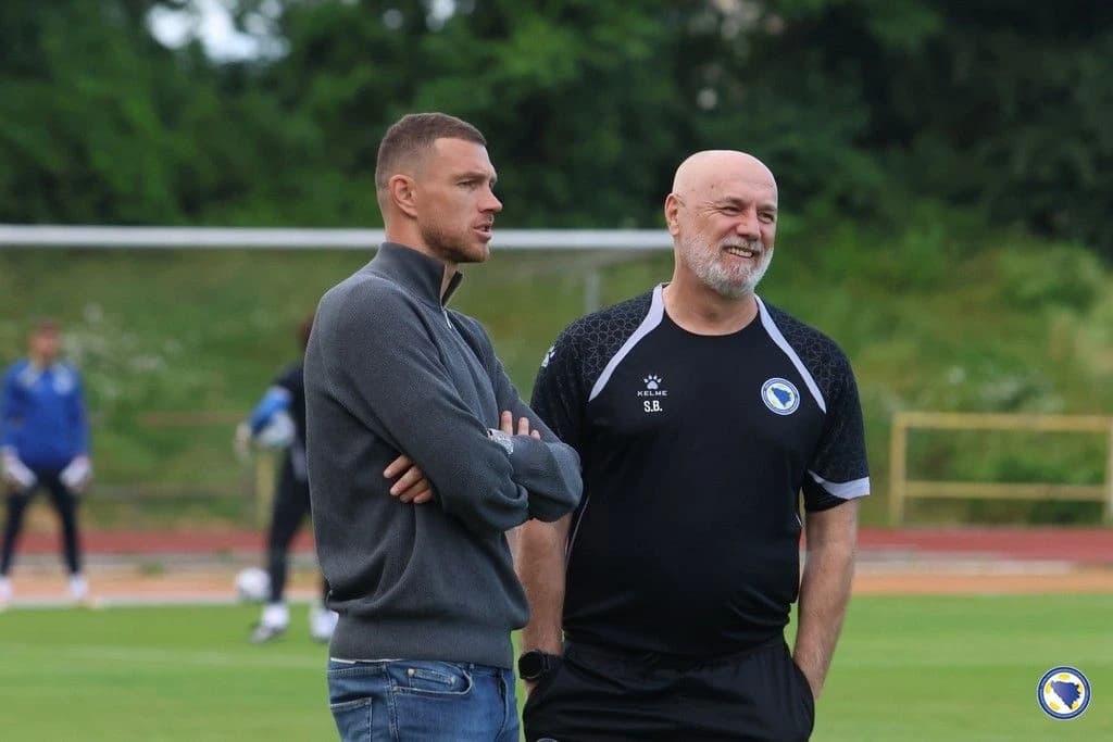 Edin Džeko i Sergej Barbarez sinoć u Ljubljani
