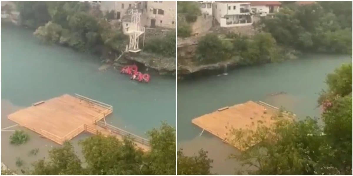 Voda odnijela drveni most ispod Starog mosta u Mostaru