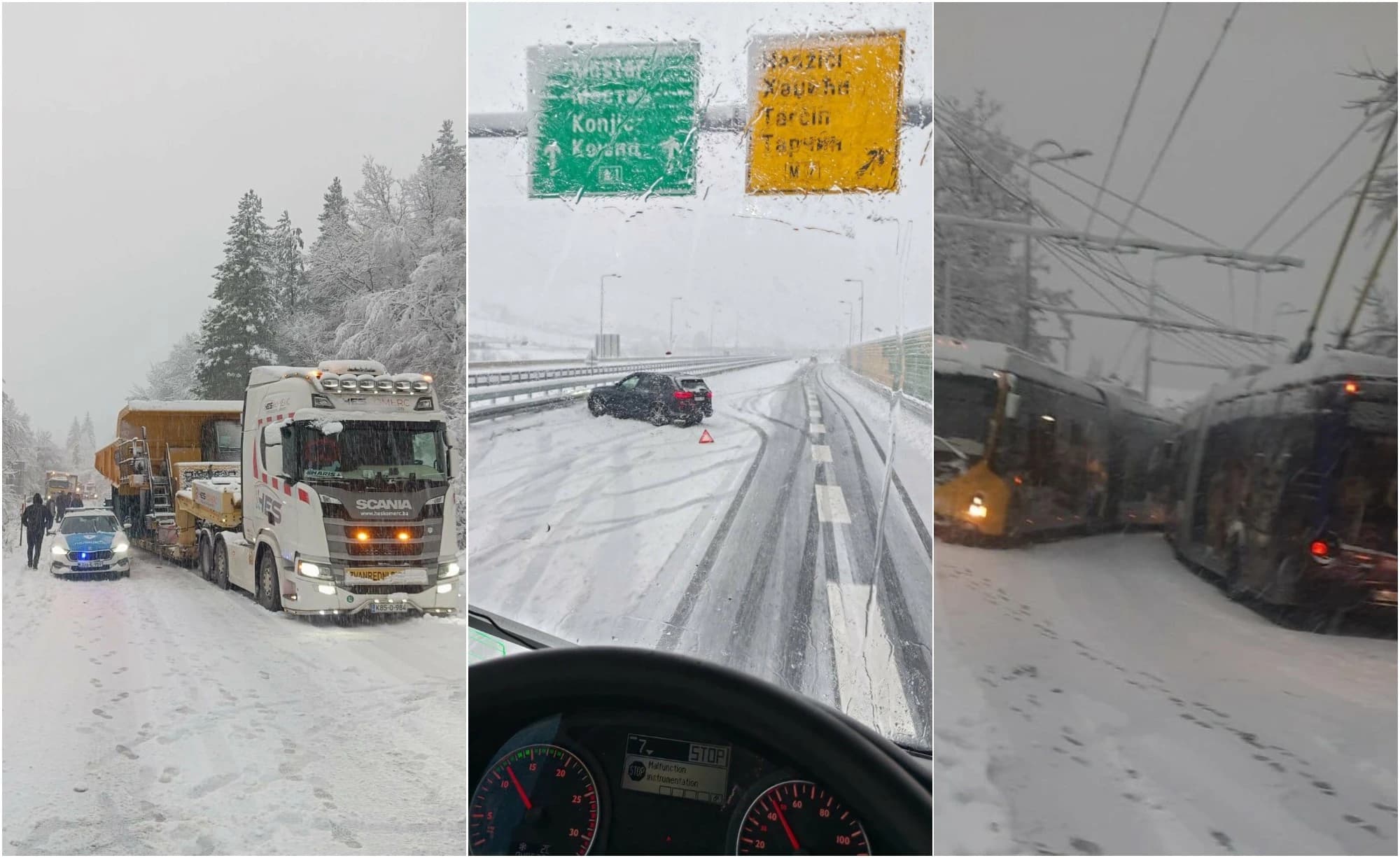 Haos zbog snijega na cestama u BiH: Cisterne stale na Bradini, blokirano i u Trnovu, teško prema Olovu, Bugojnu...