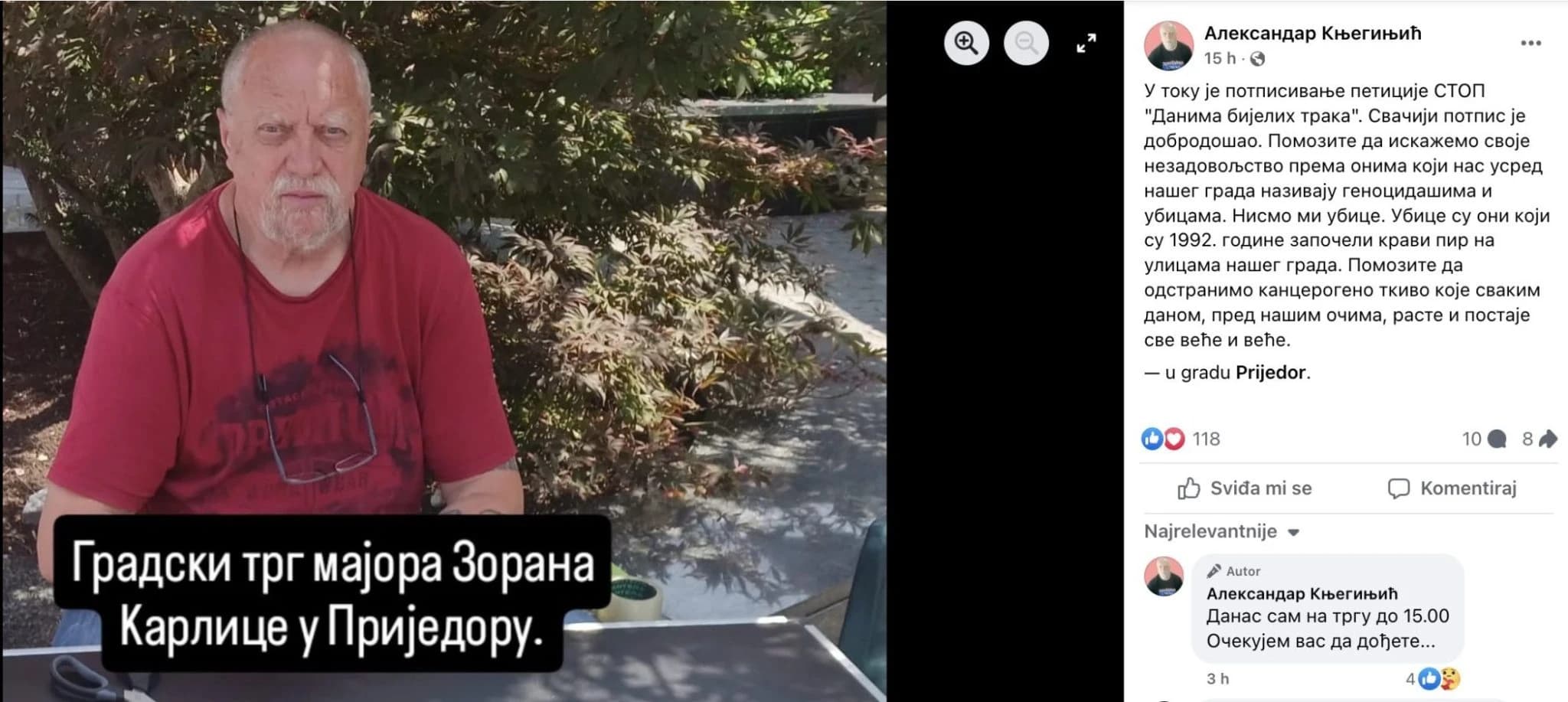 Ratni zločinac Knjeginjić pozivao na zabranu obilježavanja Dana bijelih traka, odluke Tužilaštva još nema