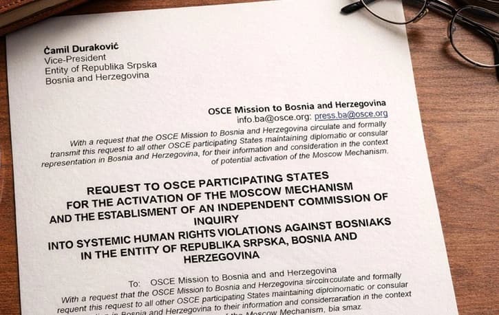 Duraković traži da OSCE pokrene Moskovski mehanizam za istragu kršenja prava Bošnjaka u RS-u