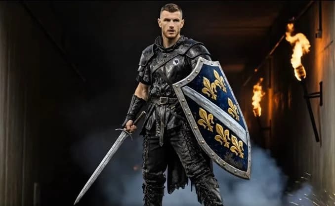 Džeko kao ratnik sa štitom od ljiljana