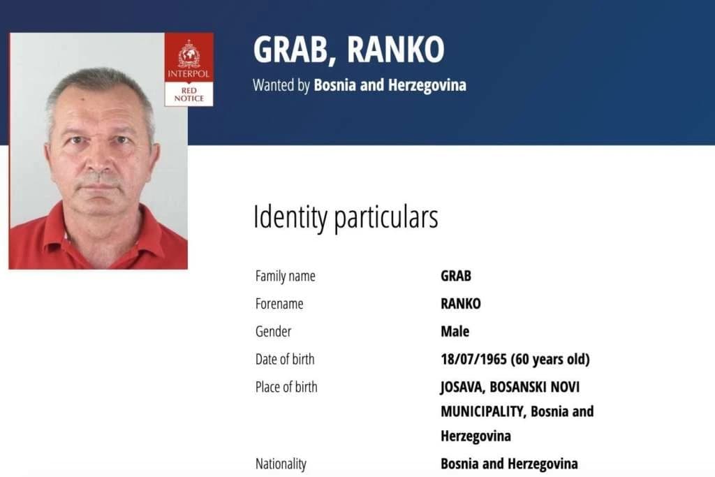 Interpol raspisao potjernicu za Rankom Grabom optuženim za ratni zločin na području Bosanskog Novog