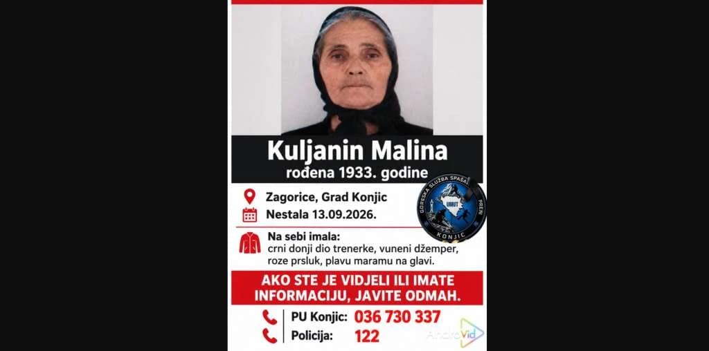 U Konjicu nestala starica Malina Kuljanin