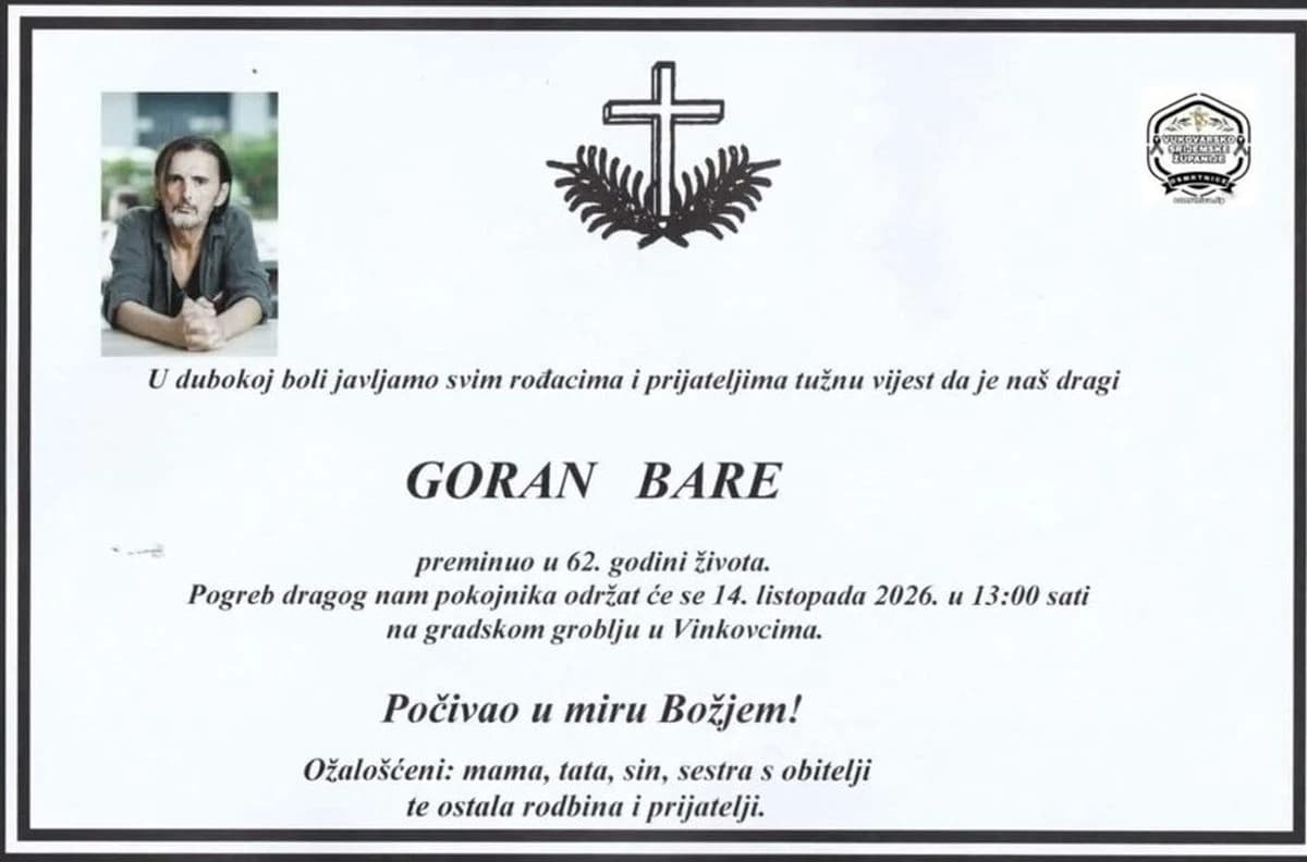 Objavljena tužna smrtovnica Gorana Bareta: Poznat termin sahrane
