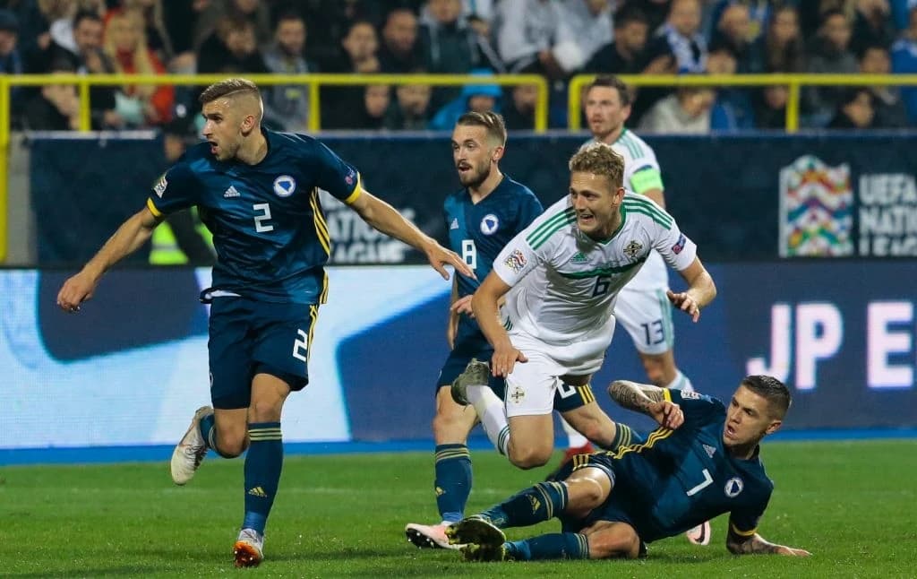 Eldar Ćivić, Muhamed Bešić i Edin Višća na susretu sa Sjevernom Irskom