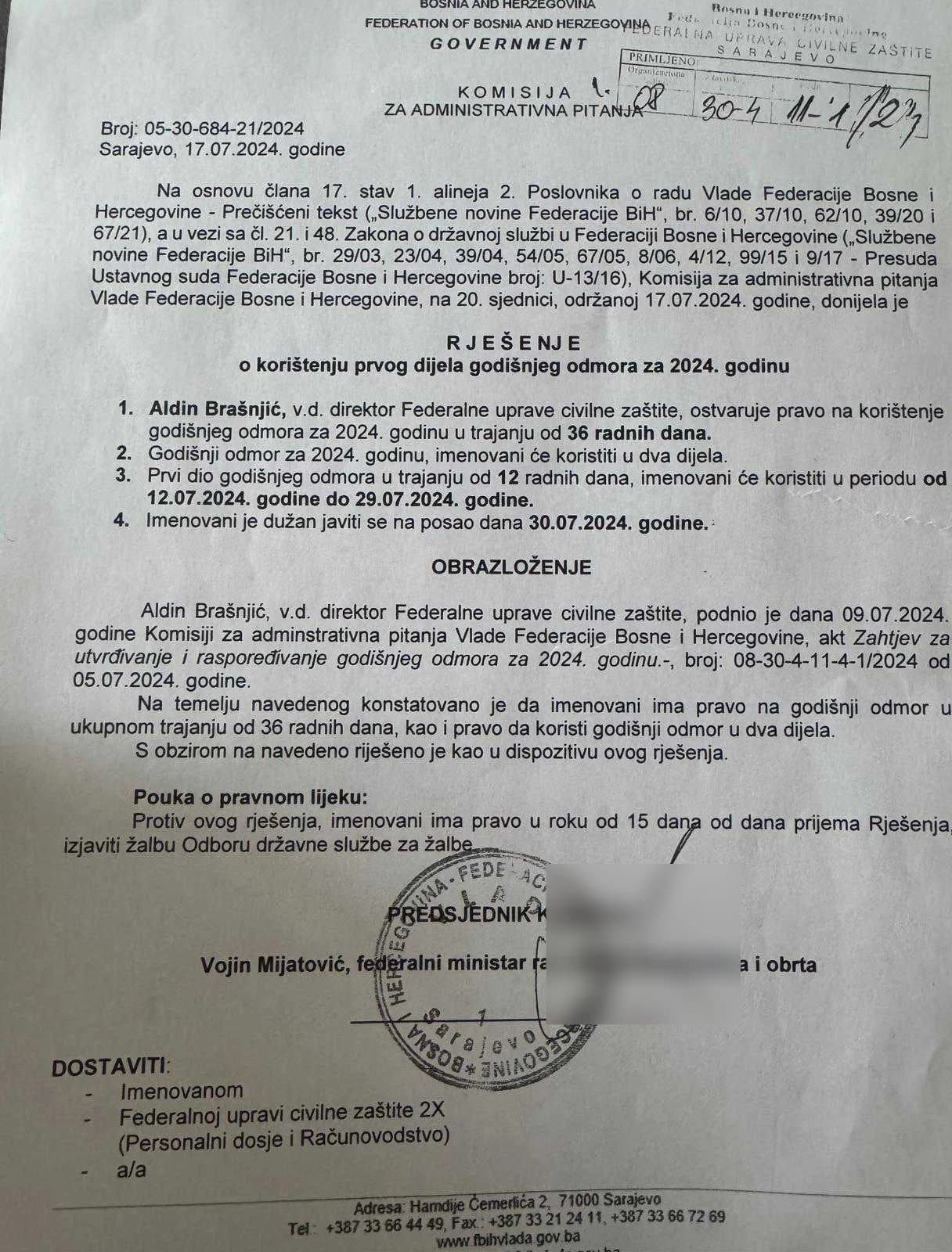 Rješenje o godišnjem odmoru