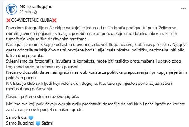 Saopćenje bugojanskog kluba