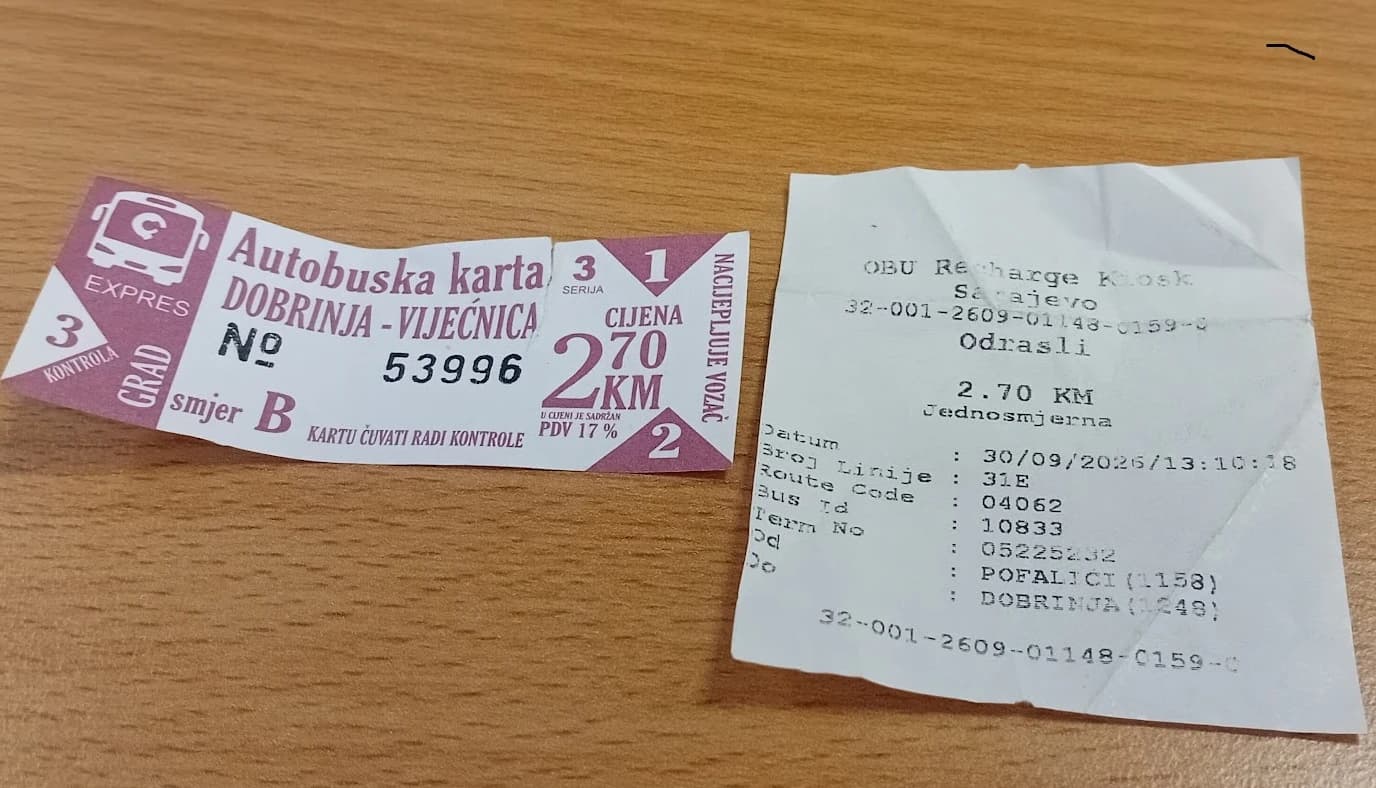 Desno karta koju izdaju vozači Centrotransa