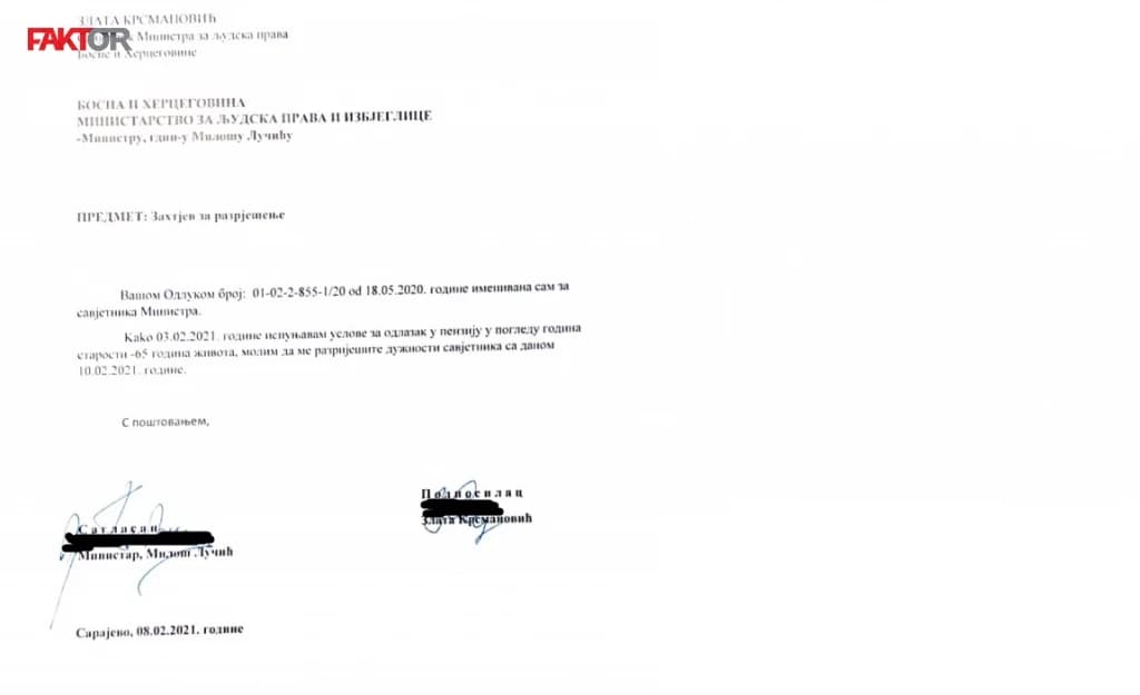 Savjetnica ministra Lučića razriješena zbog penzionisanja, dobila otpremninu, i opet imenovana
