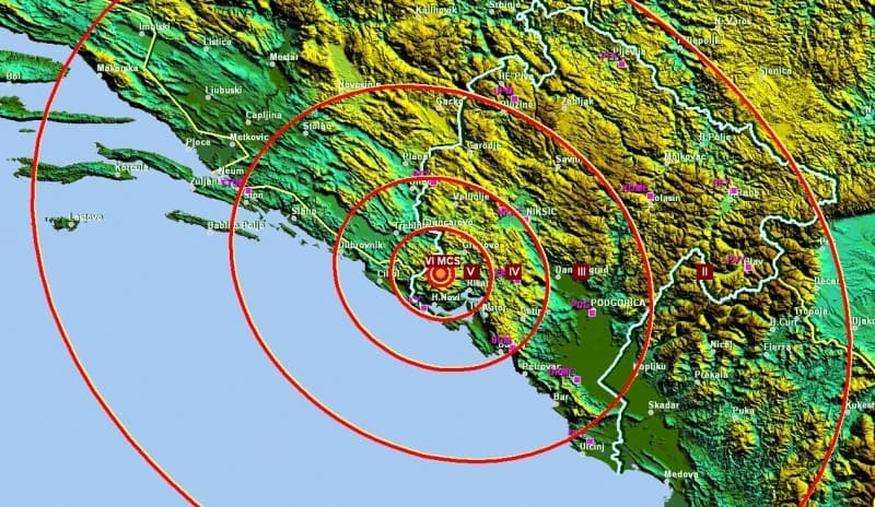 Mapa zemljotresa u Crnoj Gori