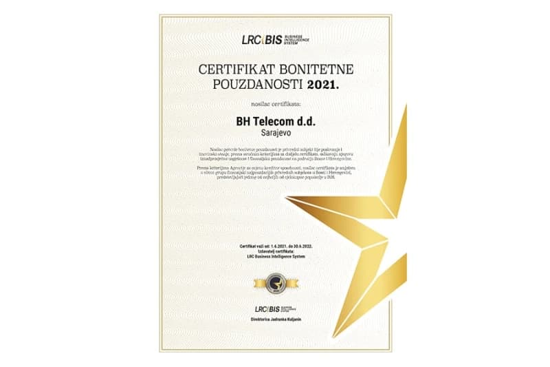BH Telecom, certifikat