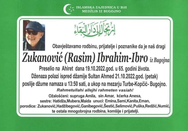 U petak dženaza Ibri Zukanoviću