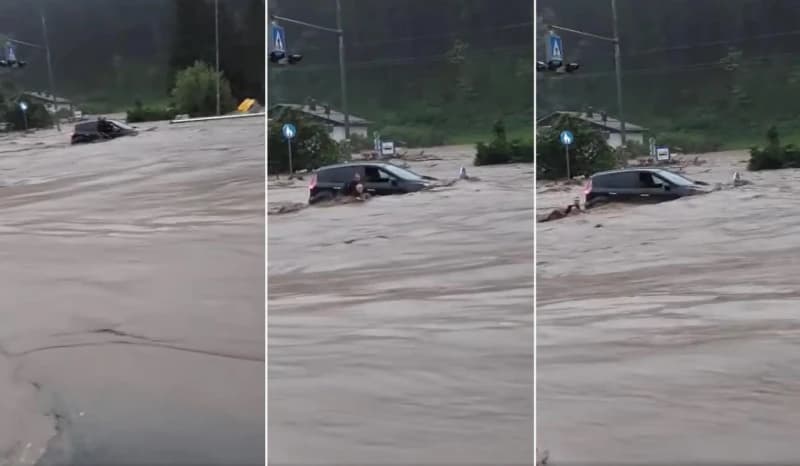 Pogledajte dramatičan video iz Slovenije: Podivljala bujica nosi automobil u kojem je žena